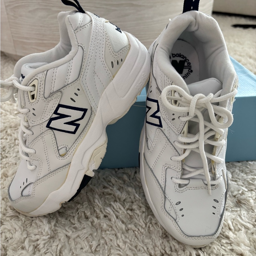 New Balance White and Navy Chunky Sneakers - WX608